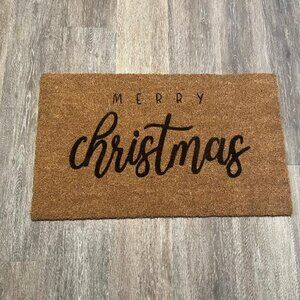 Merry Christmas decorative coir doormat done in black